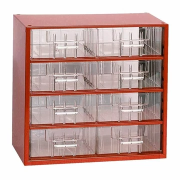 Fiókos tároló 306 x 155 x 282 mm, piros színű, 8 fiók