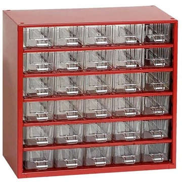 Fiókos tároló 306 x 155 x 282 mm, piros színű, 30 fiók