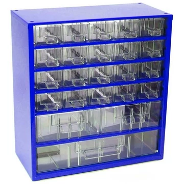 Fiókos tároló 306 x 155 x 327 mm, kék színű, 23 fiók