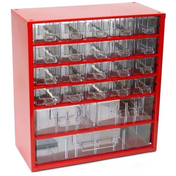 Fiókos tároló 306 x 155 x 327 mm, piros színű, 23 fiók