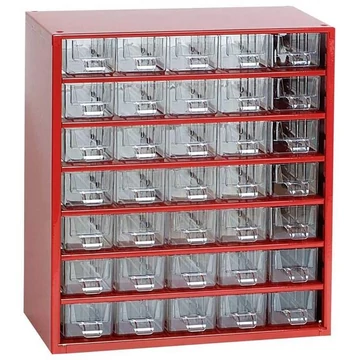 Fiókos tároló 306 x 155 x 327 mm, piros színű, 35 fiók