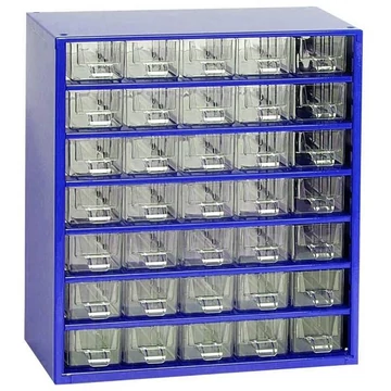 Fiókos tároló 306 x 155 x 327 mm, kék színű, 35 fiók