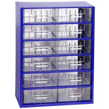 Fiókos tároló 306 x 155 x 420 mm, kék színű, 12 fiók