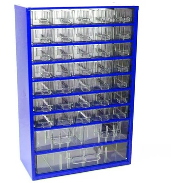 Fiókos tároló 306 x 155 x 460 mm, kék színű, 38 fiók