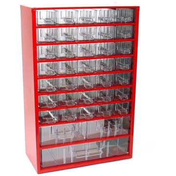 Fiókos tároló 306 x 155 x 460 mm, piros színű, 38 fiók