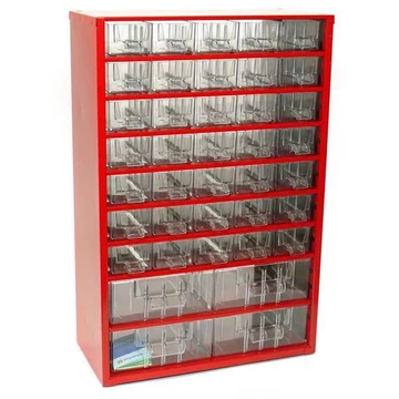 Fiókos tároló 306 x 155 x 460 mm, piros színű, 39 fiók