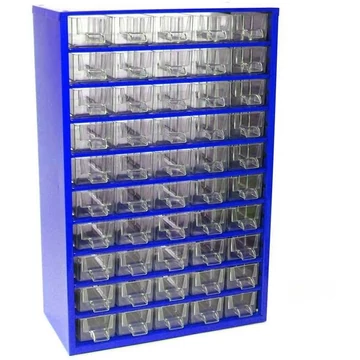 Fiókos tároló 306 x 155 x 460 mm, kék színű, 50 fiók