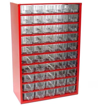 Fiókos tároló 306 x 155 x 460 mm, piros színű, 50 fiók