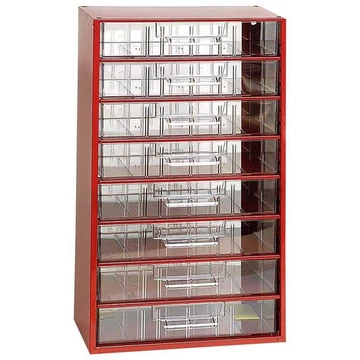 Fiókos tároló 306 x 155 x 551 mm, piros színű, 8 fiók