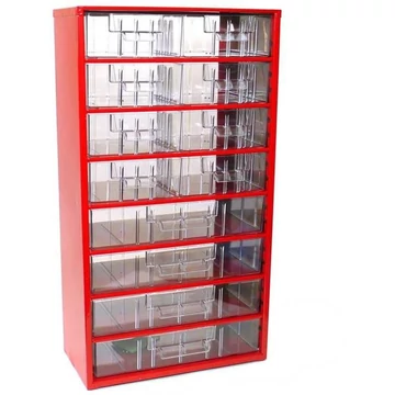 Fiókos tároló 306 x 155 x 551 mm, piros színű, 12 fiók