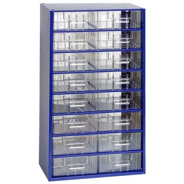 Fiókos tároló 306 x 155 x 551 mm, kék színű, 16 fiók