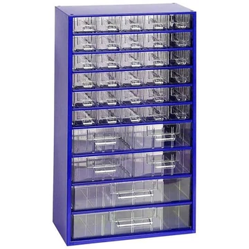 Fiókos tároló 306 x 155 x 551 mm, kék színű, 36 fiók