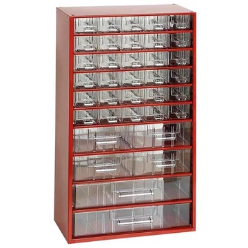 Fiókos tároló 306 x 155 x 551 mm, piros színű, 36 fiók