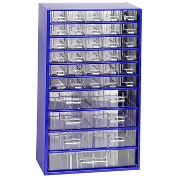 Fiókos tároló 306 x 155 x 551 mm, kék színű, 37 fiók