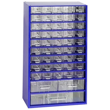 Fiókos tároló 306 x 155 x 551 mm, kék színű, 48 fiók