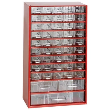 Fiókos tároló 306 x 155 x 551 mm, piros színű, 48 fiók