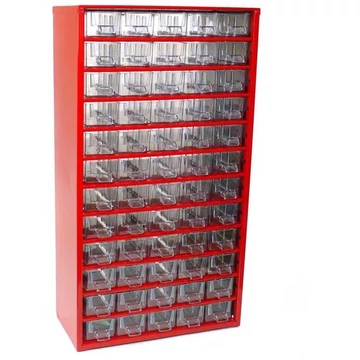 Fiókos tároló 306 x 155 x 551 mm, piros színű, 60 fiók