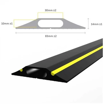 Kábelhíd, 3 m hosszú, kábelbevezetés 30 x 10 mm, fekete sárga figyelmeztető csíkokkal