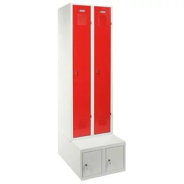 Szekrény, hegesztett, 2 x 400 mm, ajtó színe piros RAL3000, tárolódobozzal