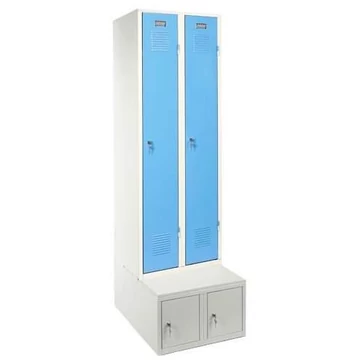 Szekrény, hegesztett, 2 x 400 mm, ajtó színe kék RAL5012, tárolódobozzal