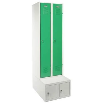 Szekrény, hegesztett, 2 x 400 mm, ajtó színe zöld RAL6024, tárolódobozzal
