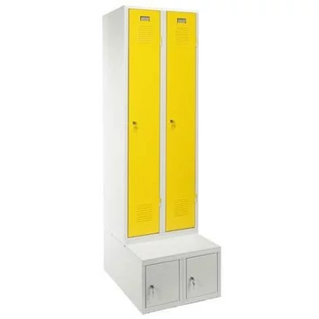 Szekrény, hegesztett, 2 x 400 mm, ajtó színe sárga RAL1023, tárolódobozzal