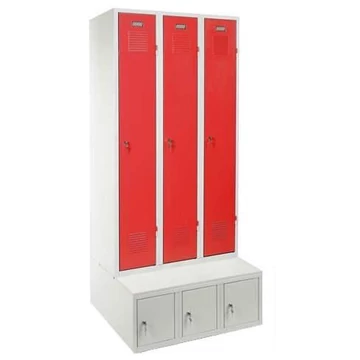Szekrény, hegesztett, 3 x 300 mm, ajtó színe piros RAL3000, tárolódobozzal