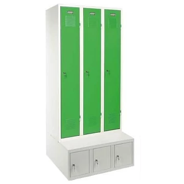 Szekrény, hegesztett, 3 x 300 mm, ajtó színe zöld RAL6024, tárolódobozzal