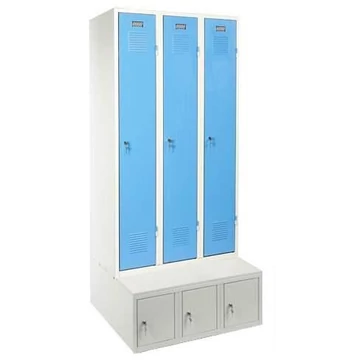 Szekrény, hegesztett, 3 x 300 mm, ajtó színe kék RAL5012, tárolódobozzal