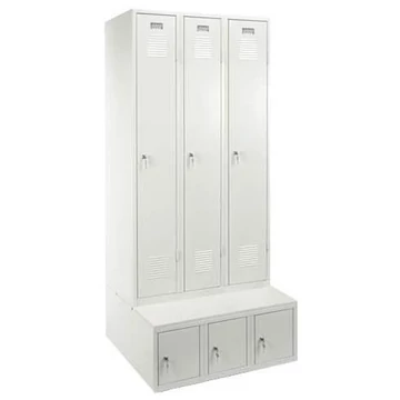 Szekrény, hegesztett, 3 x 300 mm, ajtó színe szürke RAL7035, tárolódobozzal