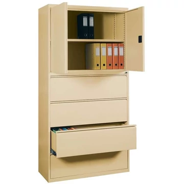 Acél polcos szekrény reszeléssel, 4 fiók + szekrény 714 mm, szín: bézs RAL1015