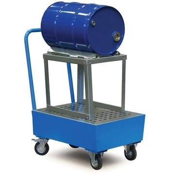 Mobil acél csepptálca hordótámasszal vízszintes hordóhoz, gyűjtőtérfogat 61 l, ma x sz x mé: 800x500x355 mm