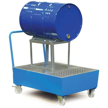 Mobil acél csepptálca dobtartóval vízszintes dobhoz, térfogat 215 l, ma x sz x mé: 1200x800x425 mm