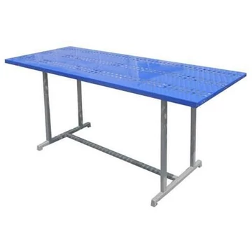 Asztal pihenőövezet számára, ma x szé: 1800 x 600 mm, színe ezüst / kék