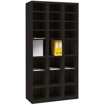 Acélszekrény 24 kis rekesszel, ma x sz x mé: 1990 x 1000 x 435 mm, fekete RAL9005