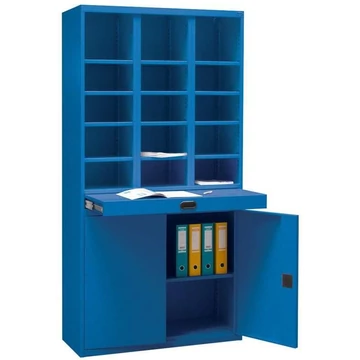 Acélszekrény 15 kis rekesszel és kétajtós szekrénnyel, ma x sz x mé: 1990 x 1000 x 435 mm, kék RAL5010