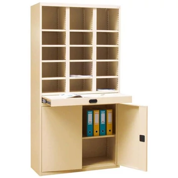 Acélszekrény 15 kis rekesszel és kétajtós szekrénnyel, ma x sz x mé: 1990 x 1000 x 435 mm, bézs RAL1015