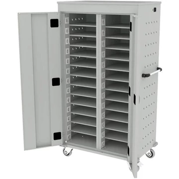 Szekrény noteszgépekhez, töltéssel, 26 rekesz, szélesség x mélység x magasság: 920x500x1540 mm, világosszürke ház RAL7035 / ajtó színe világosszürke RAL7035