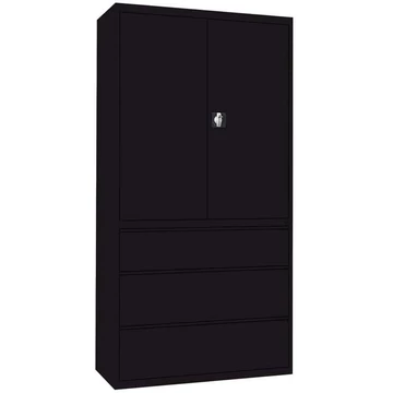 Acél polcszekrény irattartóval, 3 fiók + szekrény 1064 mm, szín: fekete RAL9005