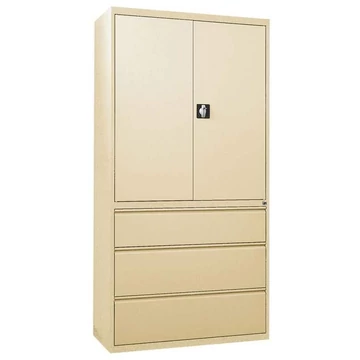 Acél polcszekrény irattartóval, 3 fiók + szekrény 1064 mm, szín: bézs RAL1015