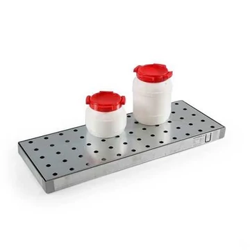 Gyűjtőtálca kis tartályokhoz, jóváhagyással, horganyzott, perforált lemezrácsokkal, gyűjtőtérfogat 20l, 940 x 370 mm