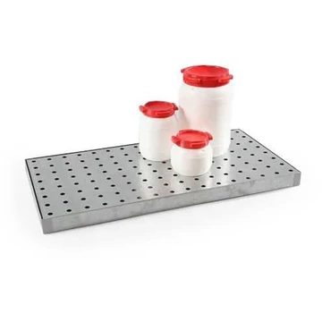 Gyűjtőtálca kis tartályokhoz, horganyzott, perforált lemezrácsokkal, gyűjtőtérfogat 40l, 1200 x 600 mm
