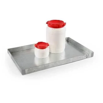 Gyűjtőtálca kis tartályokhoz, jóváhagyással, horganyzott, perforált lemezrács nélkül, gyűjtőtérfogat 30l, 1000 x 600 mm