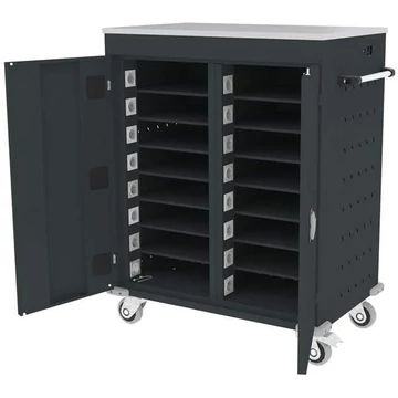 Szekrény noteszgépekhez, töltéssel, 16 rekeszes, szélesség x mélység x magasság: 920x500x1060 mm, antracit ház RAL7016 / ajtó szín antracit RAL7016