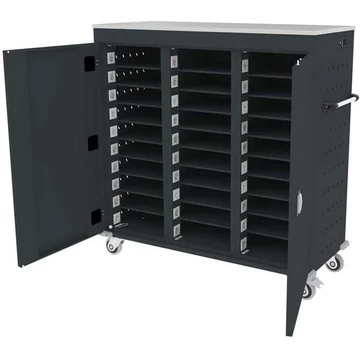 Szekrény noteszgépekhez, töltéssel, 30 rekesz, szélesség x mélység x magasság: 1310x500x1250 mm, antracit ház RAL7016 / ajtó szín antracit RAL7016