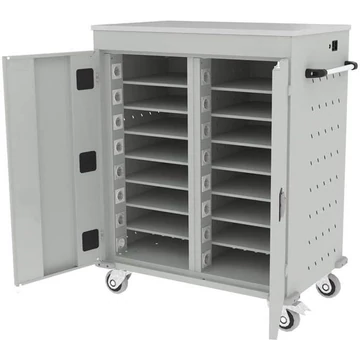 Szekrény noteszgépekhez, töltéssel, 16 rekesz, szélesség x mélység x magasság: 920x500x1060 mm, világosszürke RAL7035 ház / ajtó színe világosszürke RAL7035