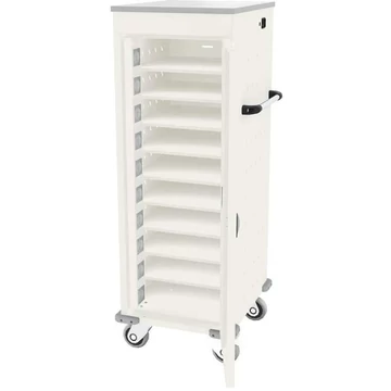 Szekrény noteszgépekhez töltéssel, 10 rekeszes, szélesség x mélység x magasság: 530x500x1250 mm, ház fehér RAL9010 / ajtó színe fehér RAL9010