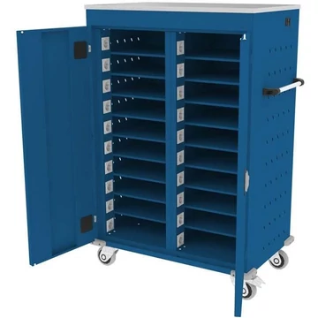 Szekrény noteszgépekhez, töltéssel, 20 rekesszel, szélesség x mélység x magasság: 920x500x1250 mm, ház kék RAL5010 / ajtó színe kék RAL5010
