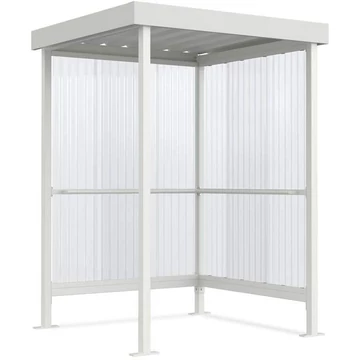 Dohányzóhely, 2 oldalfal PVC hullámlemezből, tető trapézlemezből, ma x sz x mé: 2350x1500x1500 mm, horganyzott + szürke fehérre festett RAL9002