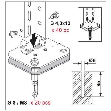 Rögzítőkészlet padlóhoz polcokhoz. Csom.egys. 10 darab.
